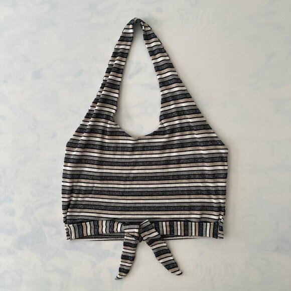 Attirance Striped Tie Front y2k Halter Top - Picture 1 of 6